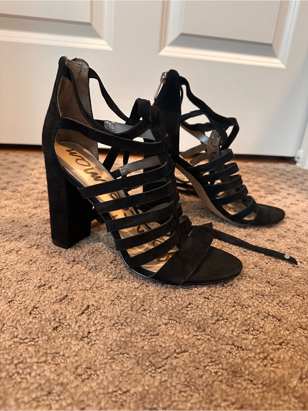 Sam Edelman Black Strappy Suede Block Heel Sandals